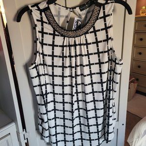 NWT, Knapp Studio, XL, Sleeveless Blouse, Black & White